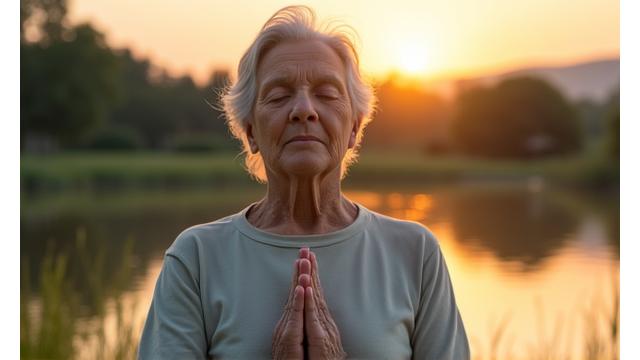 Una persona meditando tranquilamente en un entorno natural, simbolizando la recuperación mental y el descanso.